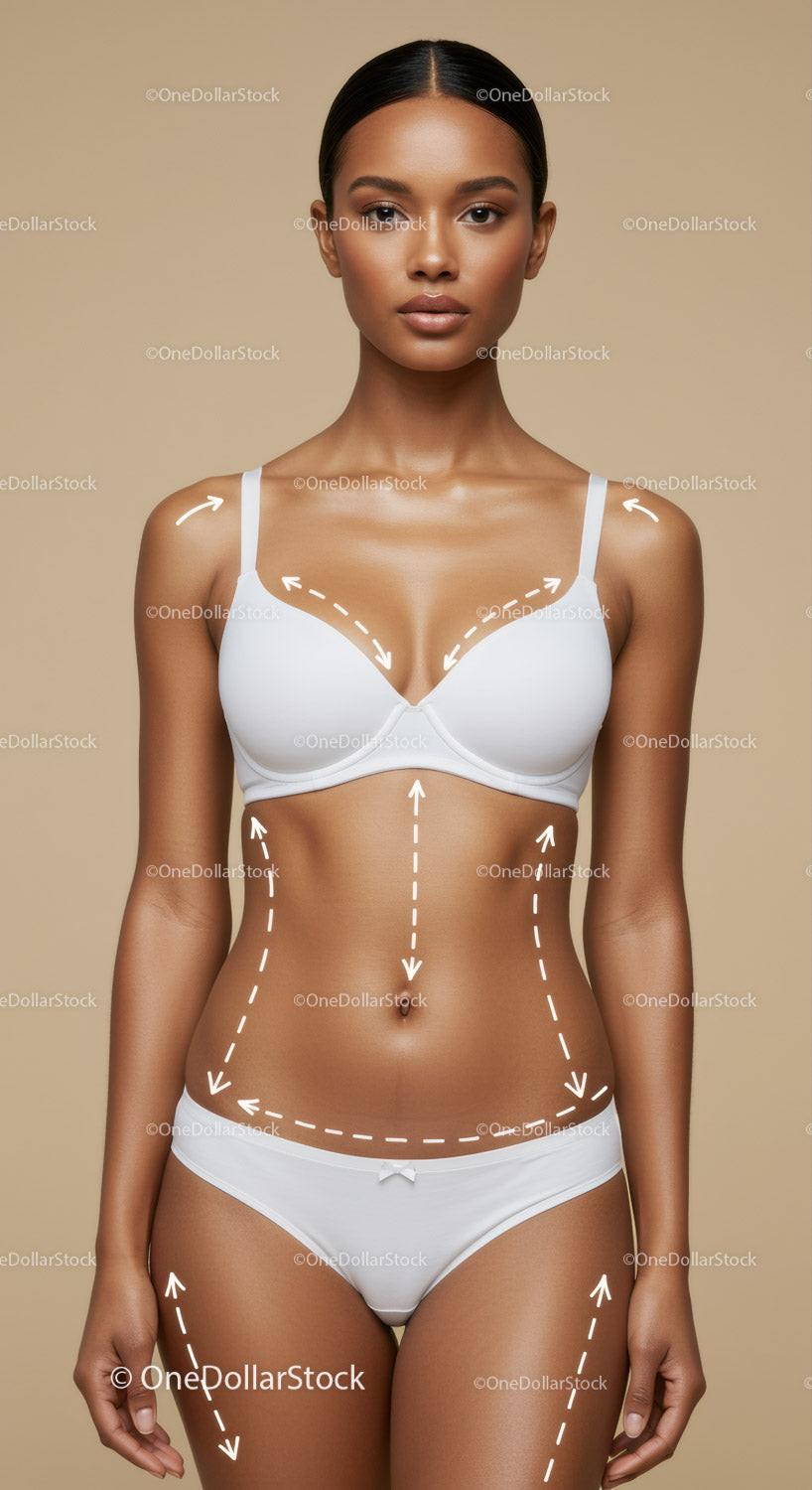 Beautiful Woman in White Lingerie with Confident Pose in Studio