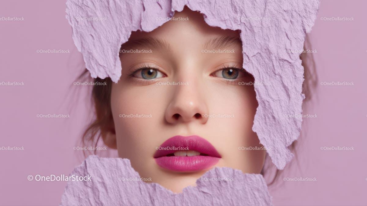 Close-Up Portrait of a Glamorous Model with Pink Lipstick Stock Photo Bundle preview 35