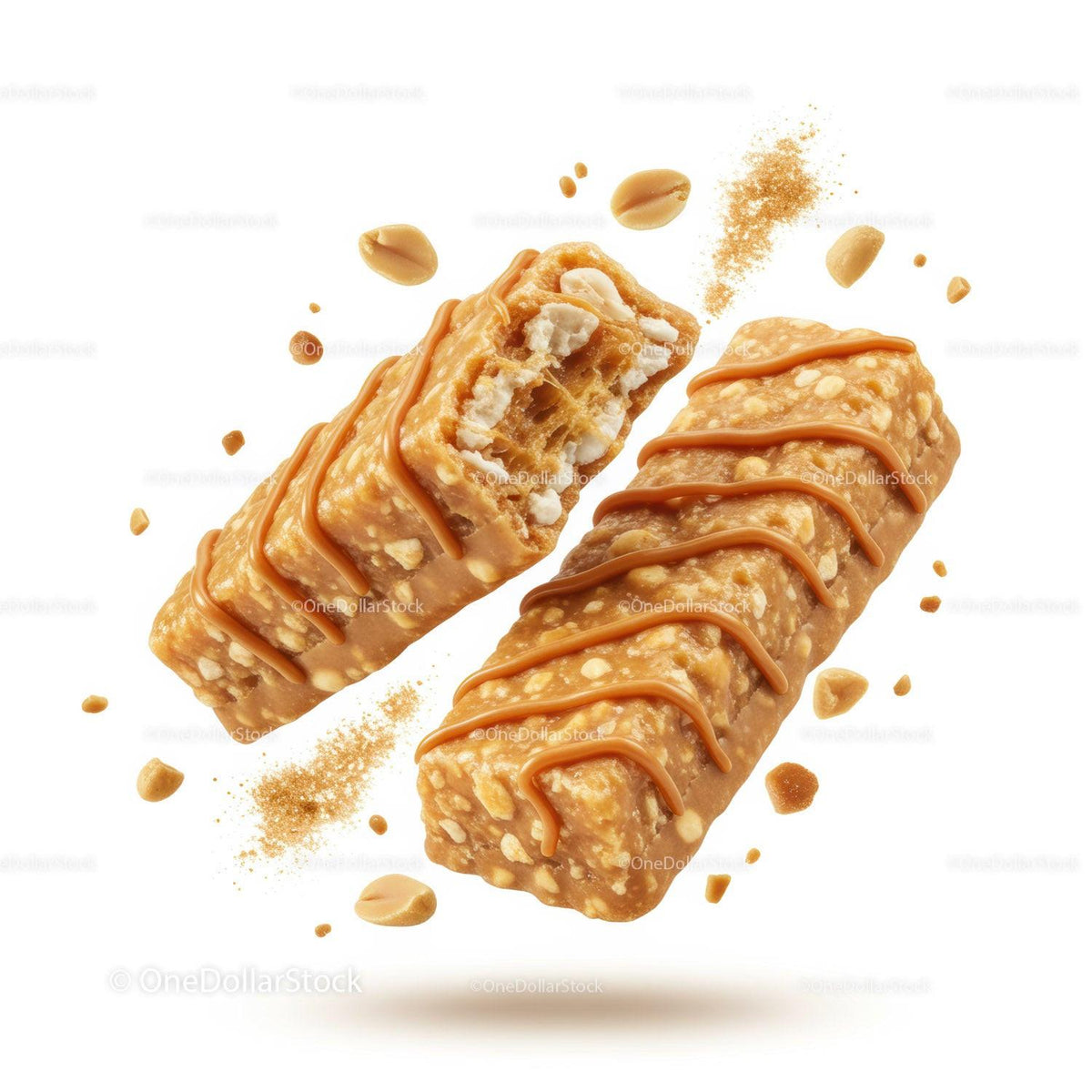 Peanut and caramel energy bars with crisp texture