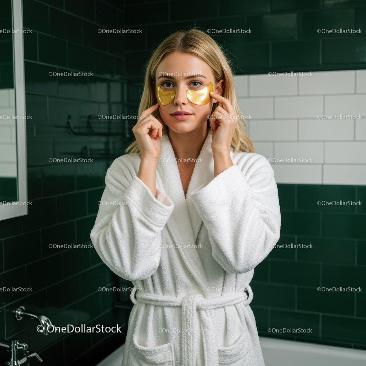 Woman Applying Gold Eye Patches for Skin Rejuvenation