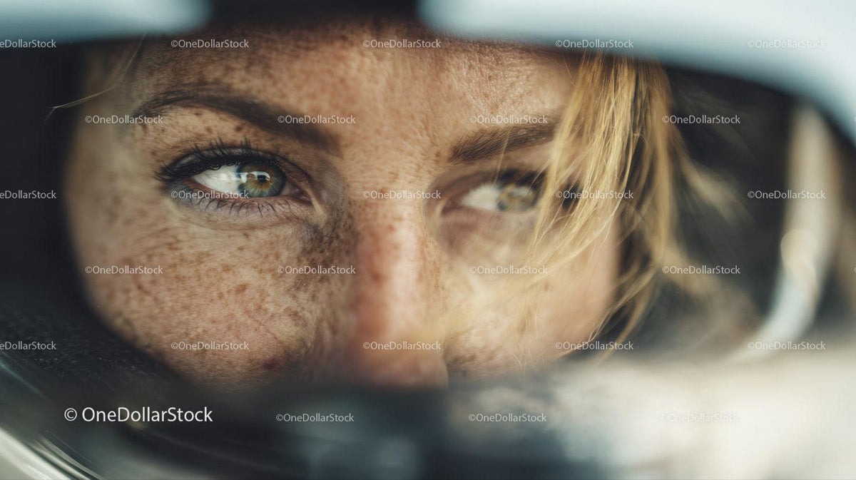 Close Up of Young Woman with Green Eyes, Freckles and Blonde Hair