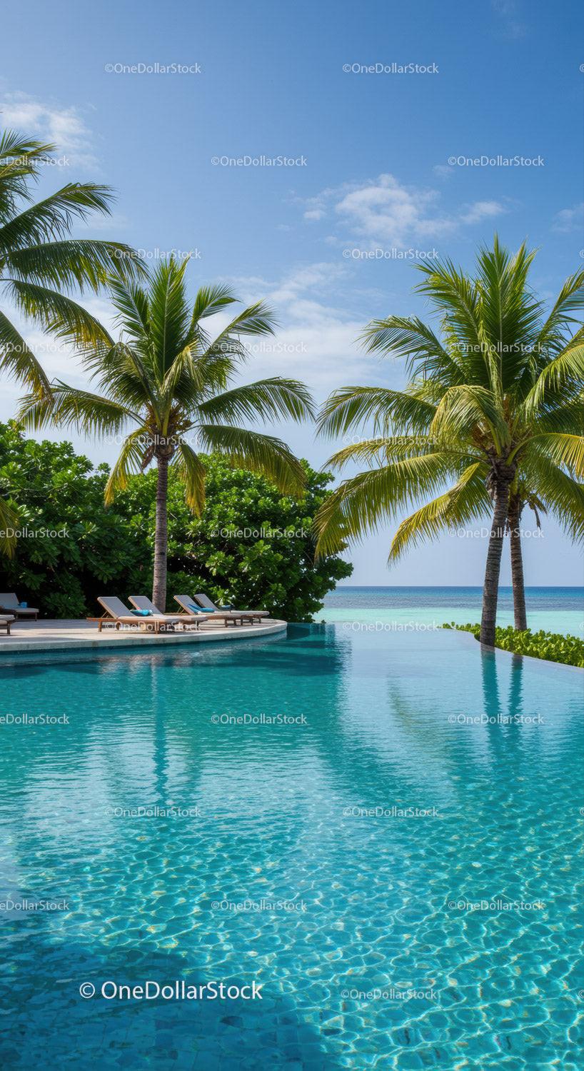 Tropical Resort with Pool and Palm Trees Overlooking Ocean
