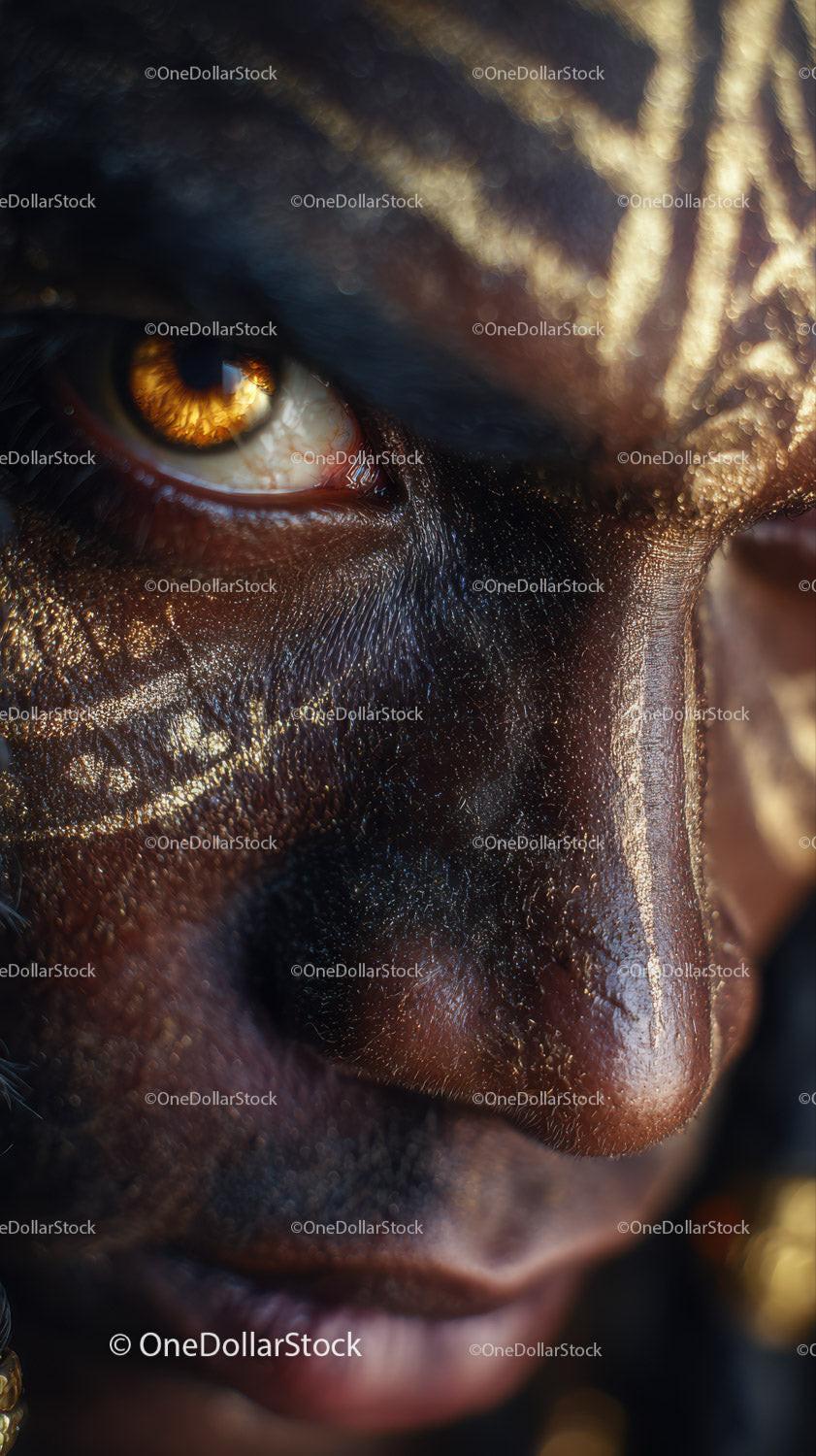 Close-up of An African Tribal Face with Gold Metallic Body Art Stock Photo Bundle preview 25