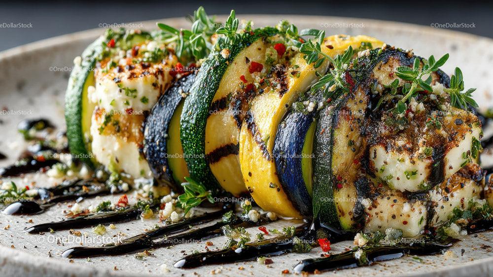 Grilled Zucchini Slices with Herbs on Slate Plate Stock Photo Bundle preview 10