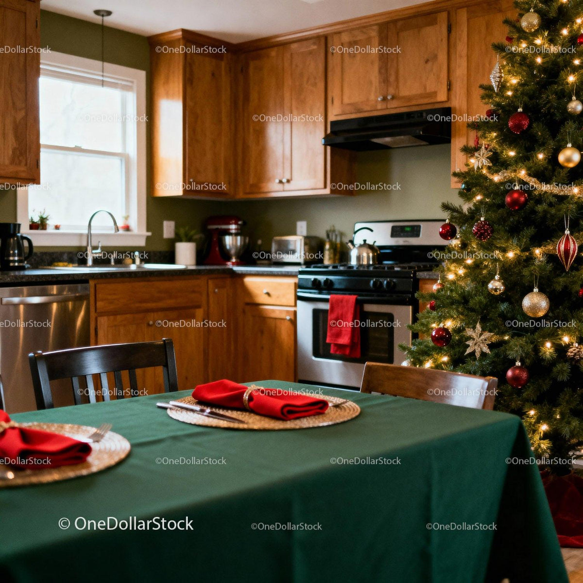 Cozy Kitchen with Festive Christmas Table Setting