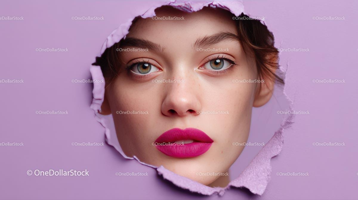 Close-Up Portrait of a Glamorous Model with Pink Lipstick Stock Photo Bundle preview 25