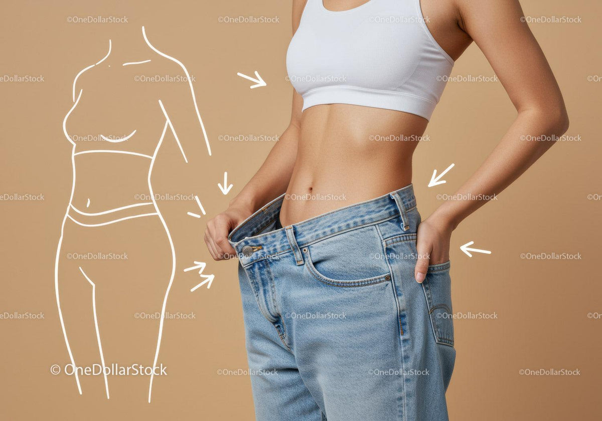Slim Waist Woman in Jeans with Measuring Tape for Fitness and Body Goals
