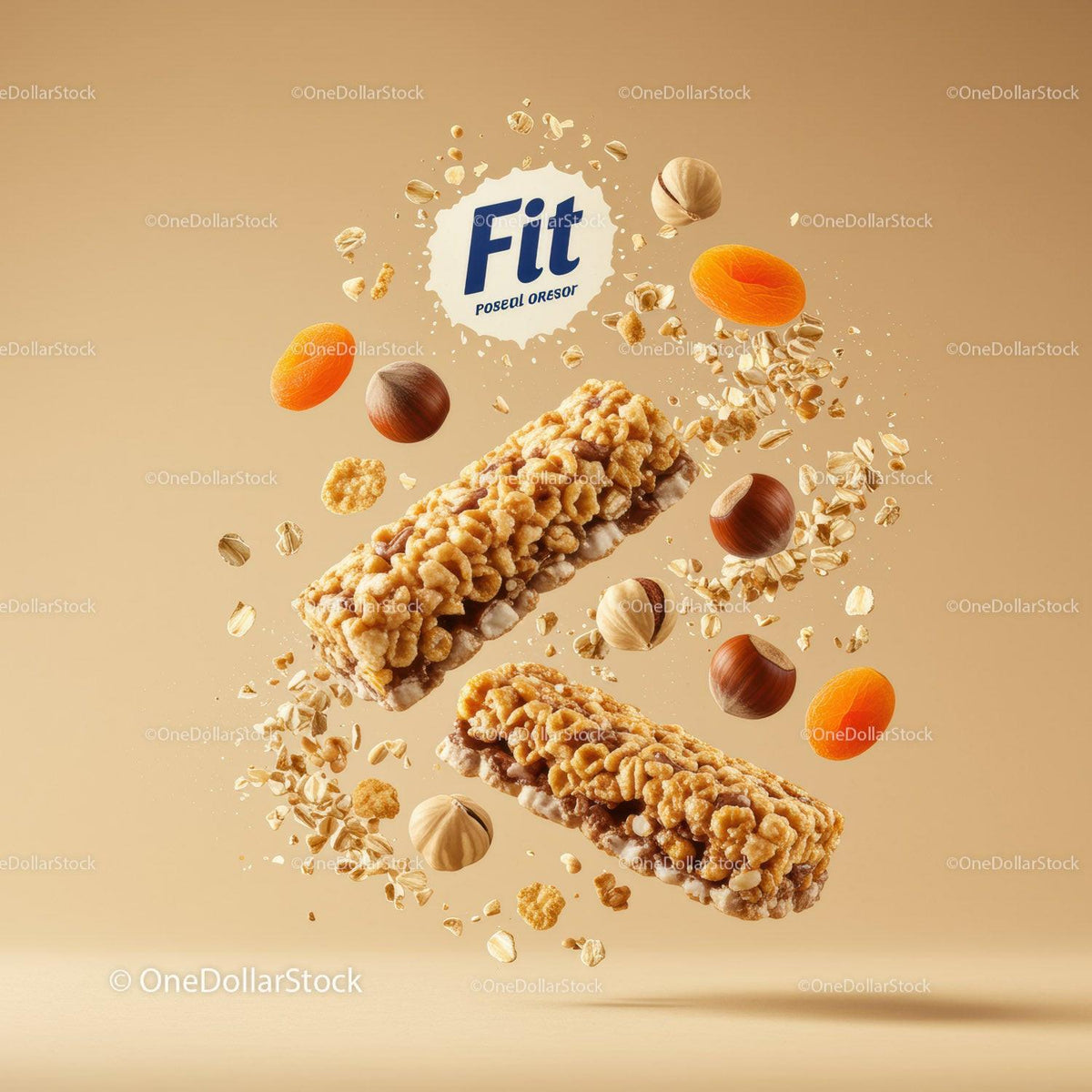 Healthy Nutty Cereal Bars with Dried Apricots Floating