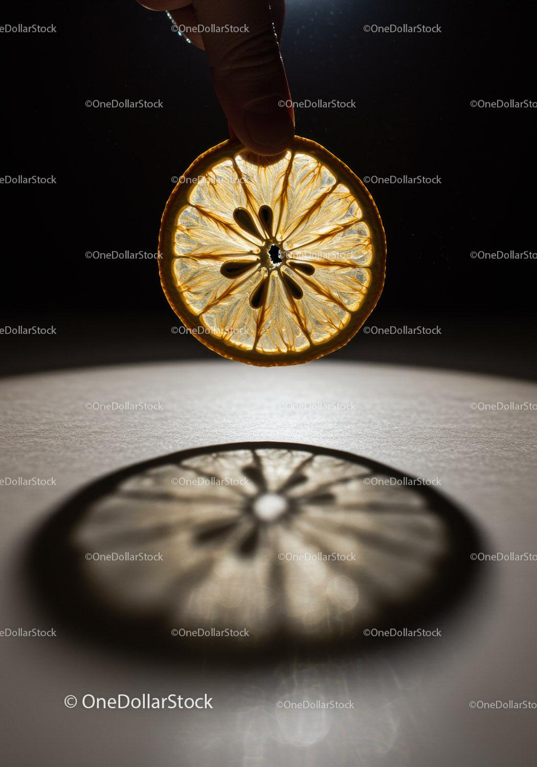 Hand Holding a Backlit Dried Orange Slice with Shadow