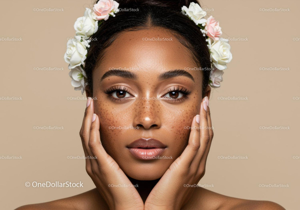 Portrait of a Beautiful Woman Wearing a Floral Headband