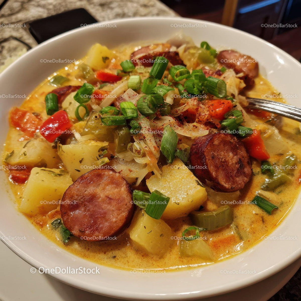 Hearty Sausage and Vegetable Soup with Potatoes and Carrots Stock Photo Bundle preview 12