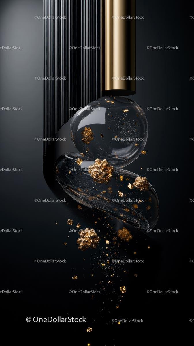 Elegant Glass Sphere Decor with Gold Flakes on Black Background
