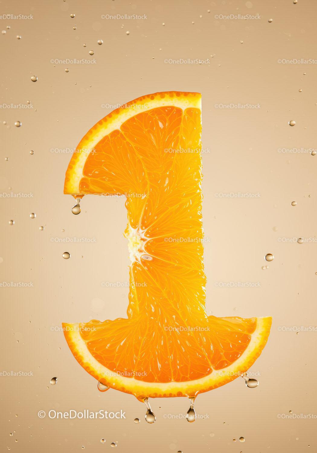 Fresh Orange Slice Shaped Like Number One Digit