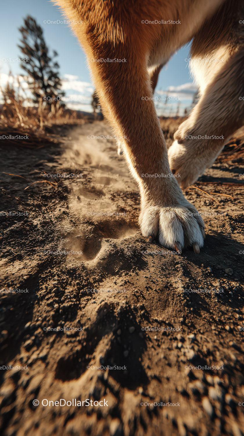 Close-up of Dog's Paw Prints on Earthy Soil in Outdoor Setting