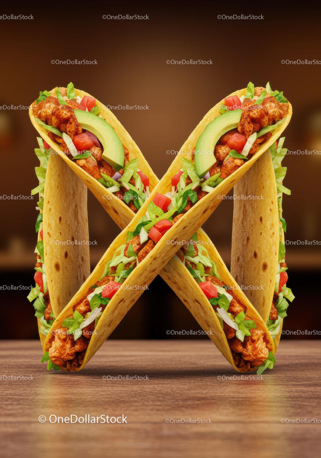Two Chicken Tacos with Fresh Avocado and Vegetables