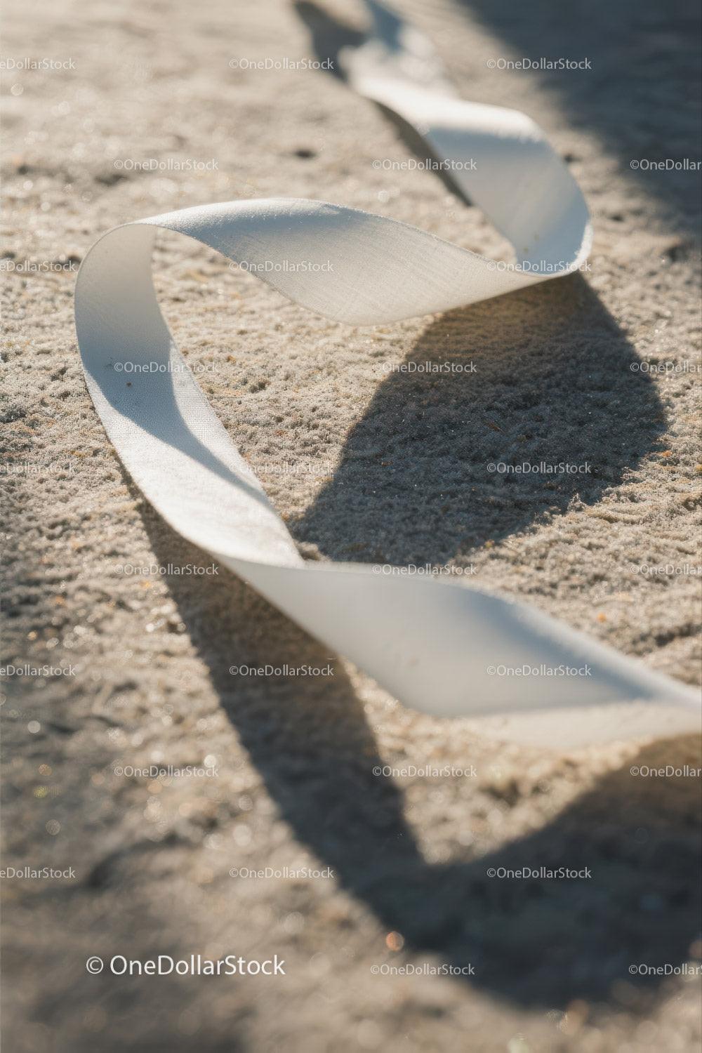 Close-up of White Plastic Ribbon Waste on Sandy Beach Stock Photo Bundle preview 5