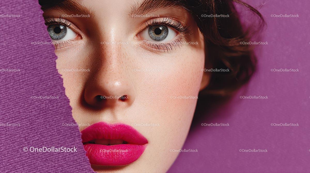 Beautiful Woman with Radiant Pink Lips and Artistic Background Stock Photo Bundle preview 14