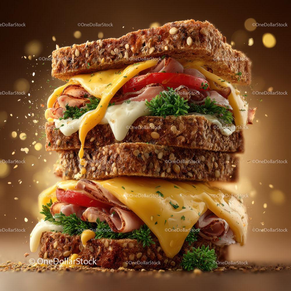 Close-up of Gourmet Bacon and Egg Sandwich with Greens on Toasted Bread Stock Photo Bundle preview 9