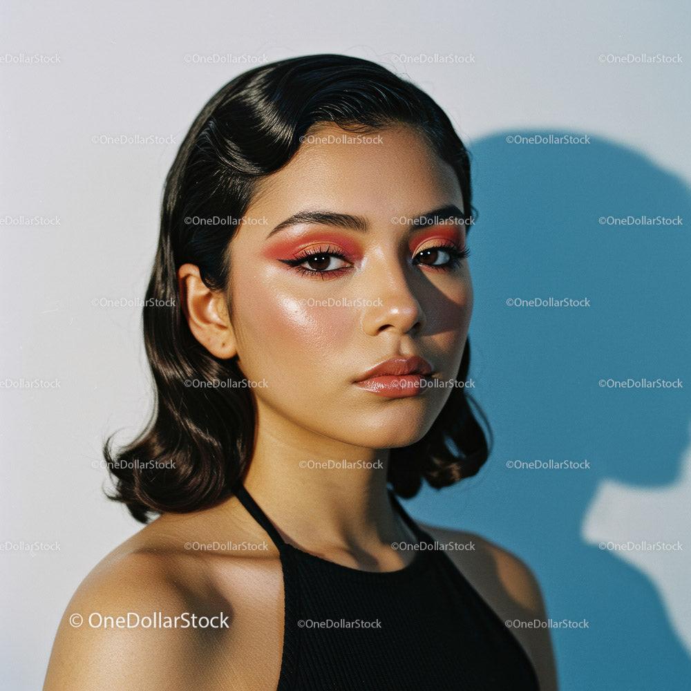Stunning Portrait of a Young Woman with Vibrant Makeup Stock Photo Bundle preview 10