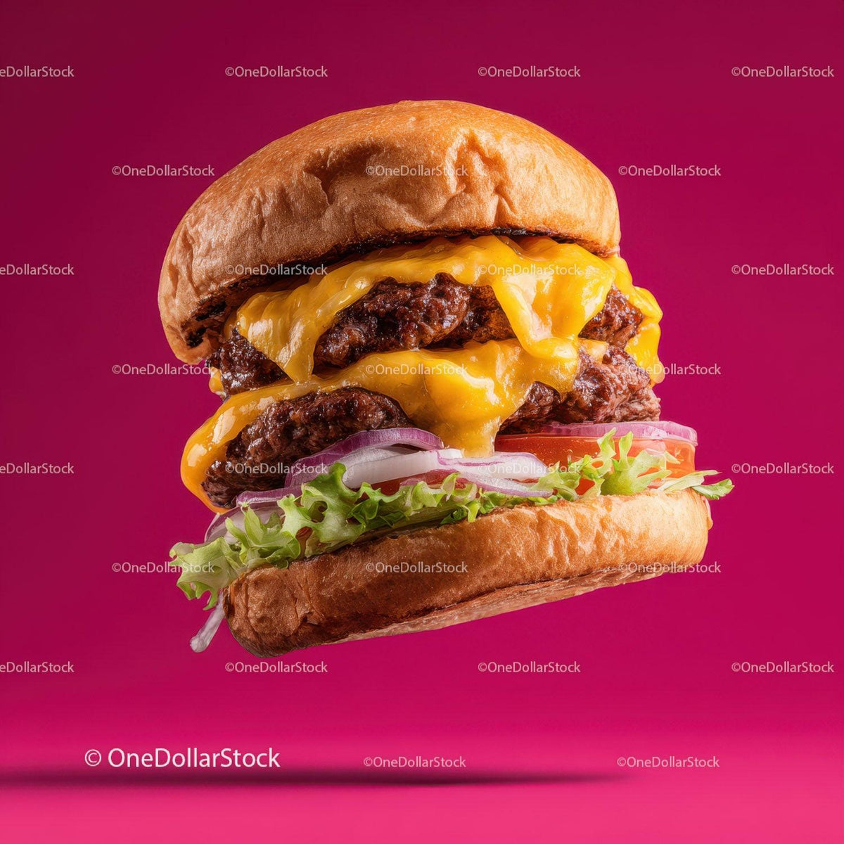 Stacked Cheeseburger with Multiple Beef Patties and Fresh Toppings Stock Photo Bundle creative preview 33