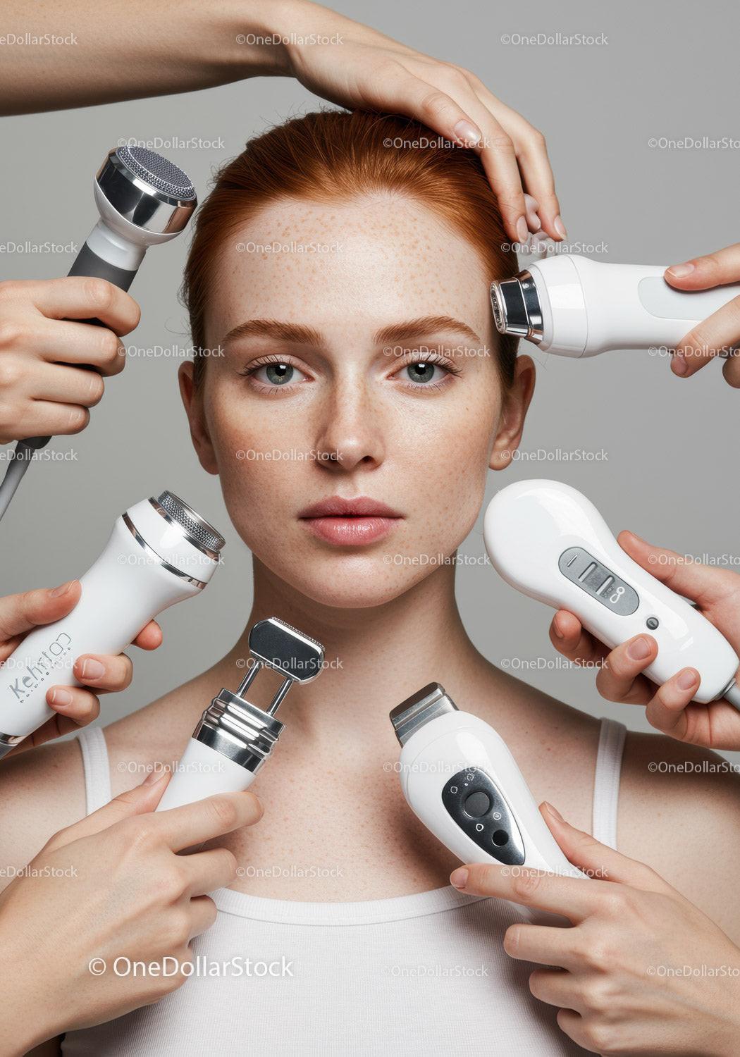 Women Receiving Facial Cleansing with Multiple Skincare Devices