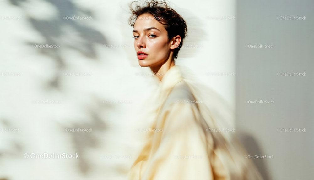 Stylish Woman in Motion Wearing Elegant Beige Outfit Stock Photo Bundle preview 14