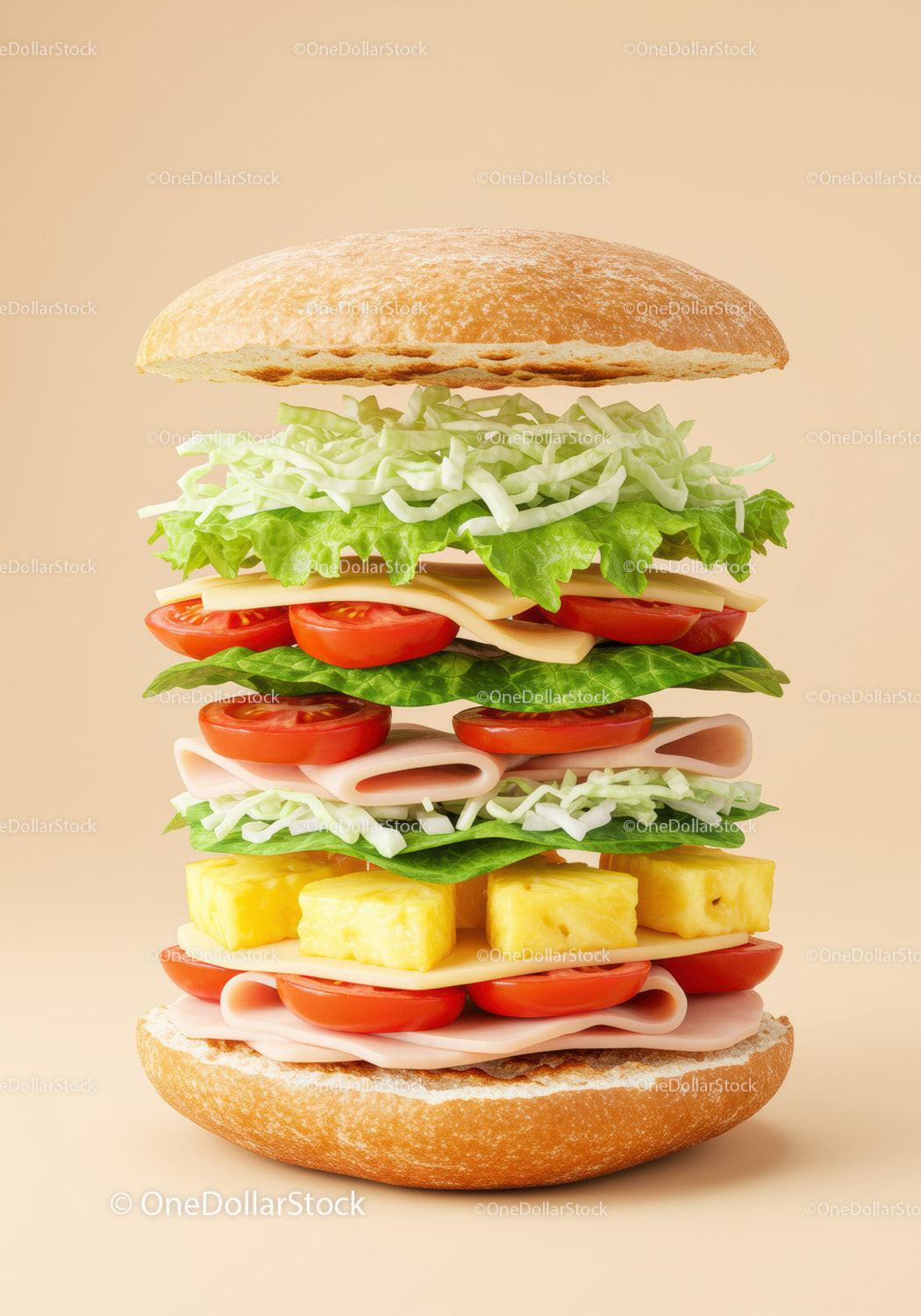Fresh multi-layer sandwich with turkey and vegetables