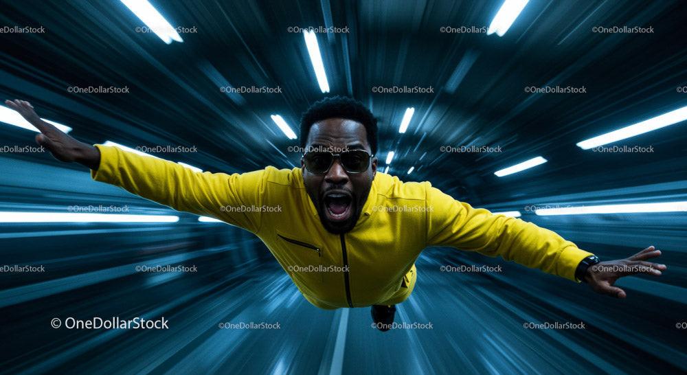 Dynamic Man in Yellow Jumpsuit Against Futuristic Background Stock Photo Bundle preview 9