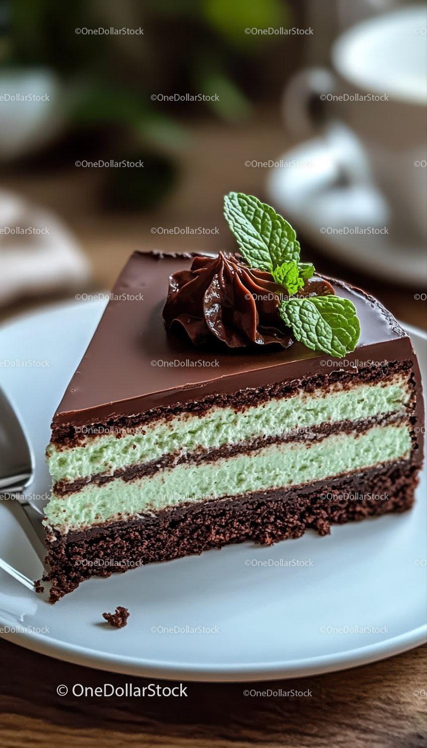 Creamy Mint and Chocolate Layered Cheesecake with Chocolate Flakes Stock Photo Bundle creative preview 13