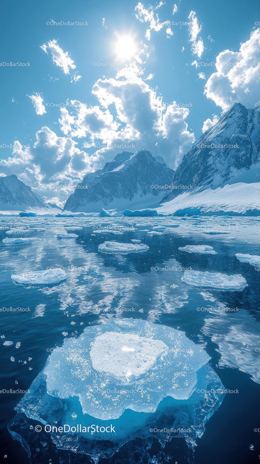 Majestic Blue Iceberg Reflecting in Calm Polar Waters Under Bright Sun Stock Photo Bundle creative preview 4