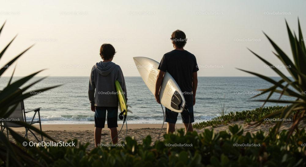Two Surfers with Surfboards at Beach Ready for Waves Stock Photo Bundle preview 11
