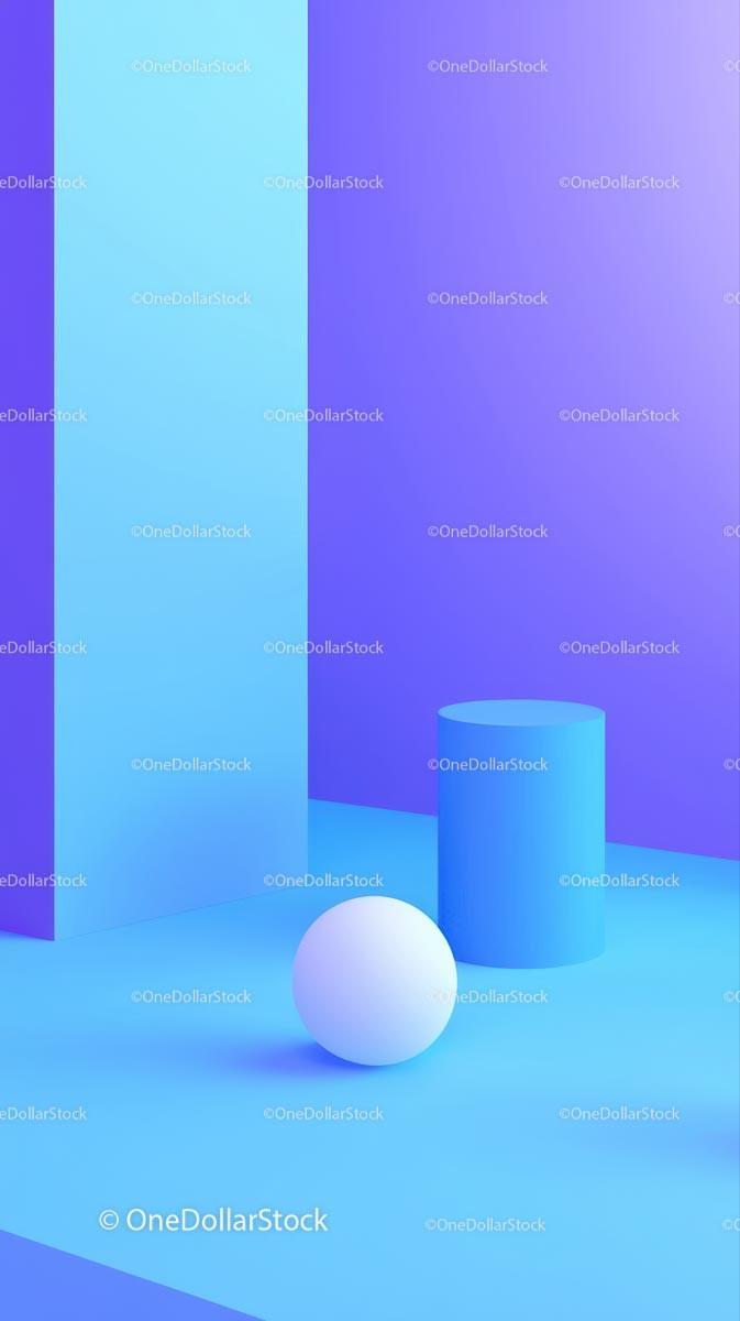 Abstract Blue Geometric Shapes with Smooth Surfaces