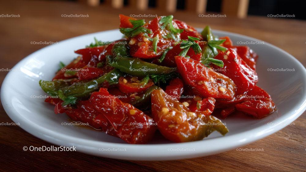 Fresh Red and Green Chili Peppers on White Dish for Cooking and Food