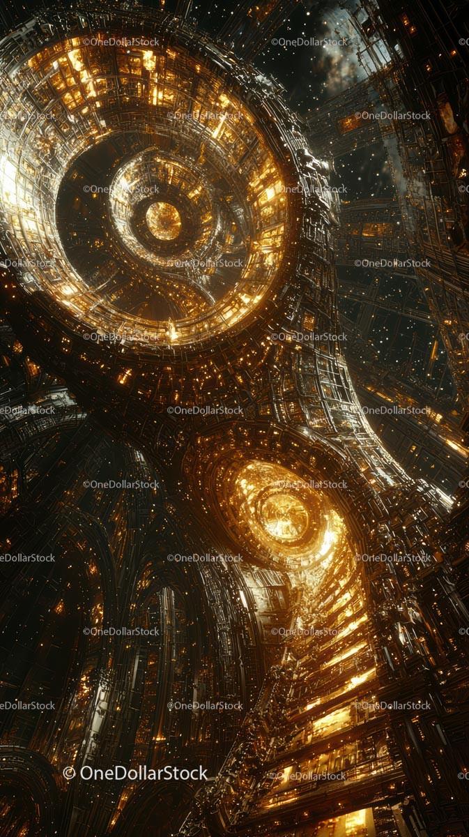 Futuristic Space Station with Glowing Lights in Outer Space