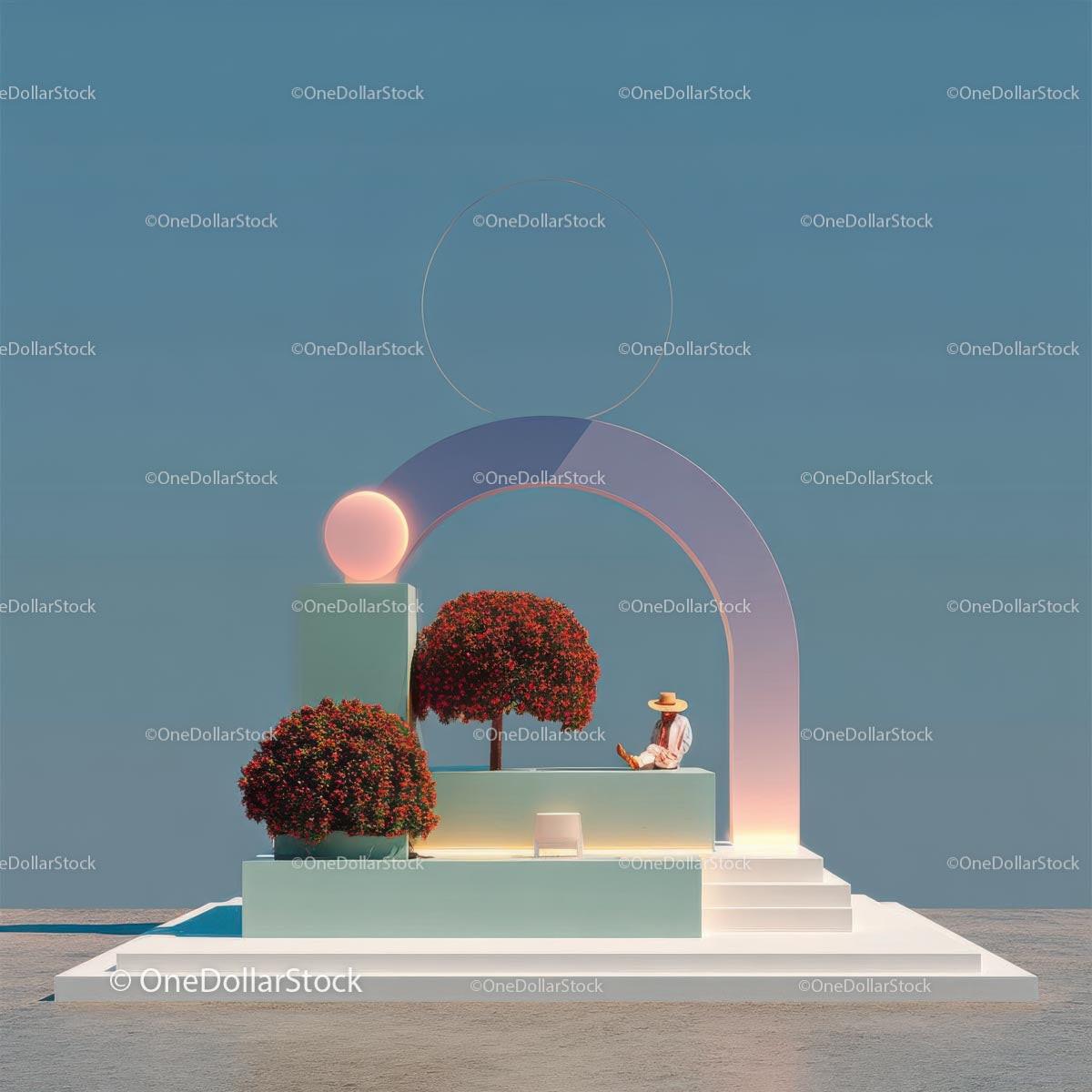Futuristic Abstract Landscape with Vibrant Red Trees Stock Photo Bundle preview 16