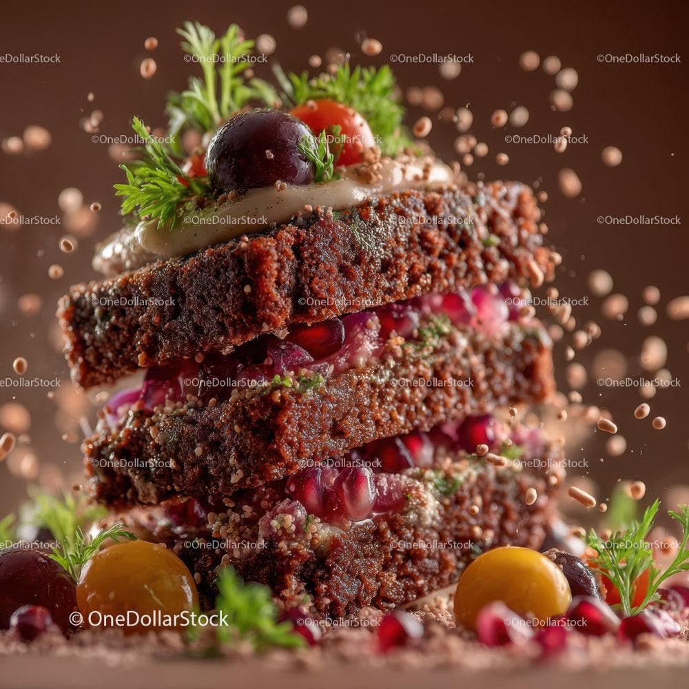 Delicious Layered Chocolate Cake with Pomegranate and Berry Toppings