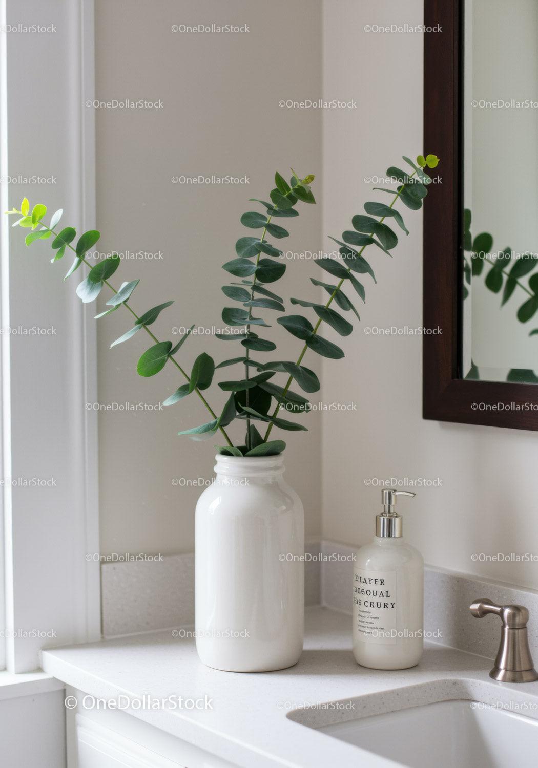 Eucalyptus Plant in White Vase for Modern Bathroom Decor