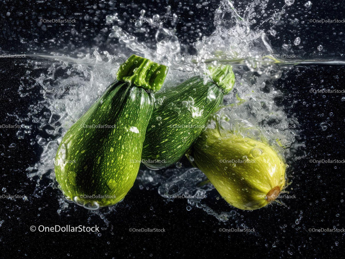 Fresh Green Zucchini in Water Underwater Photography