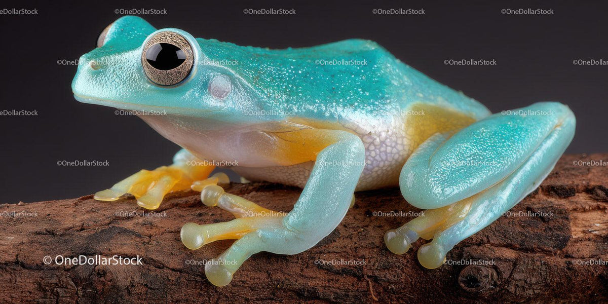 Blue Tree Frog on a Tree Branch in Tropical Rainforest