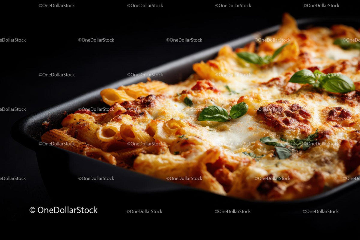 Cheesy Baked Pasta Dish with Fresh Basil and Tomato Sauce