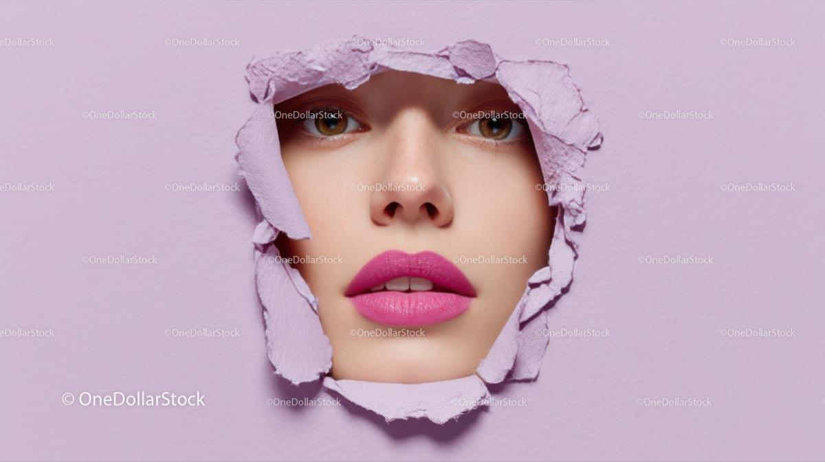 Close-Up Portrait of a Glamorous Model with Pink Lipstick Stock Photo Bundle preview 28