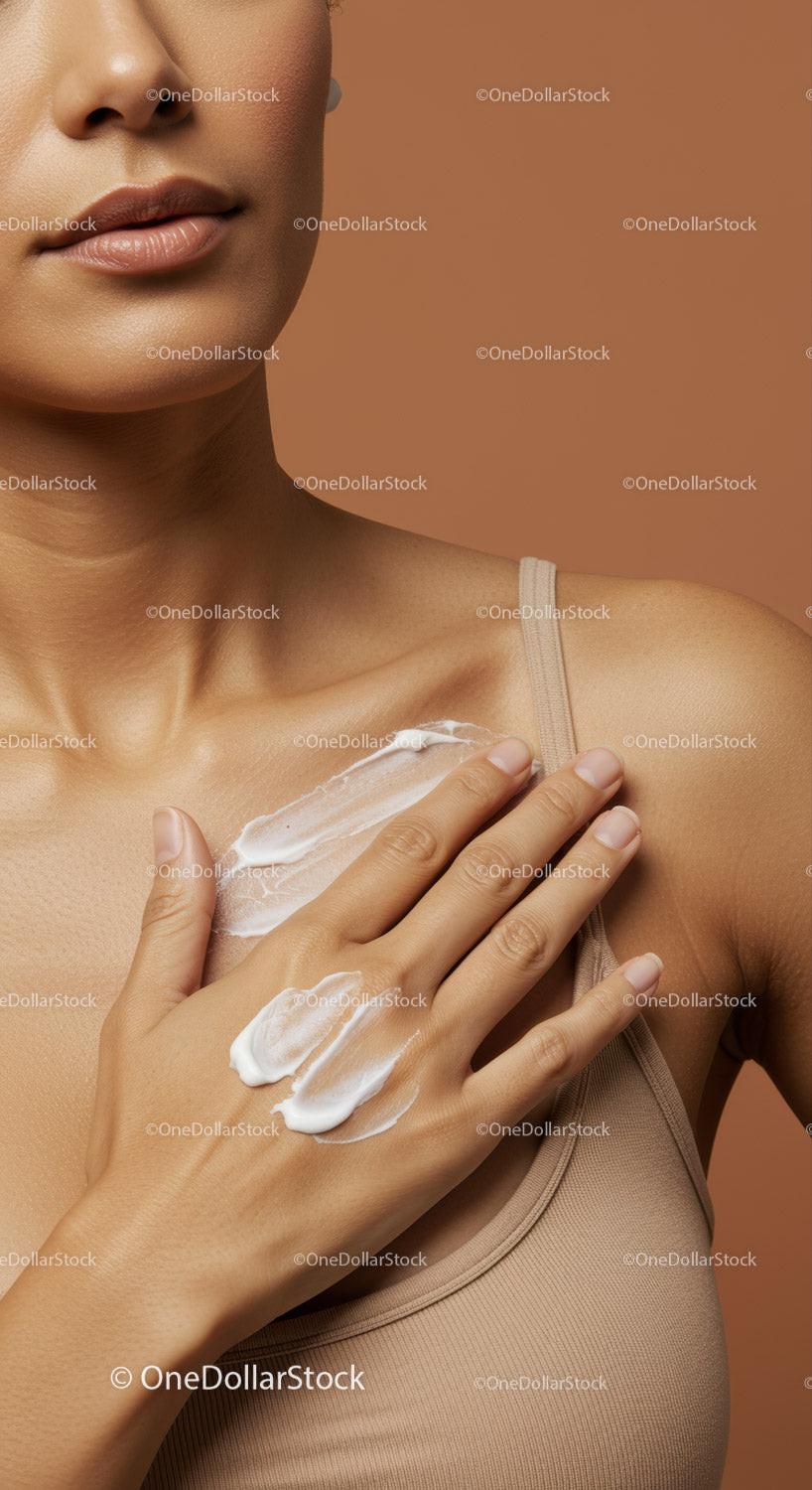 Close-up of Woman Applying Body Lotion to Shoulder for Healthy Skin