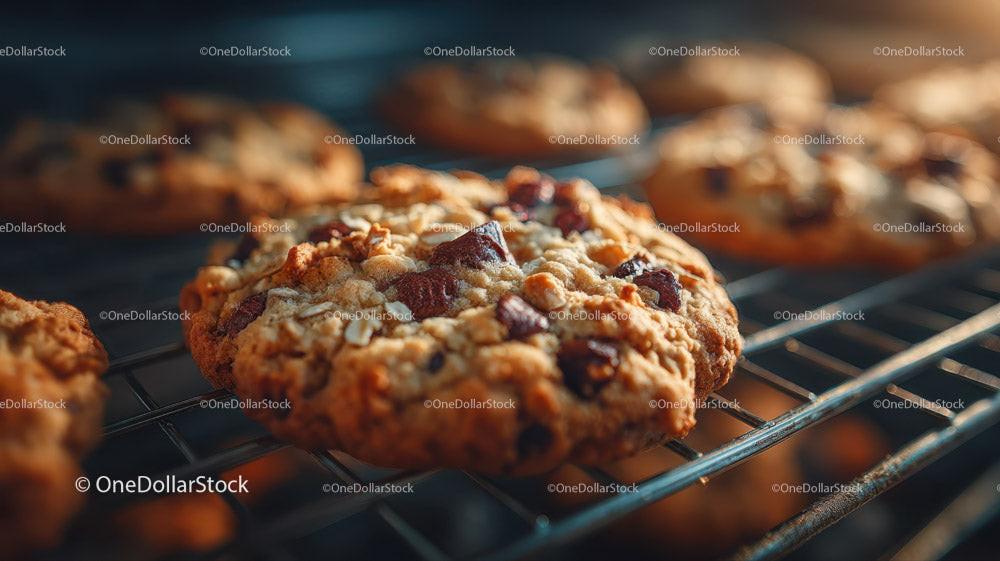 Freshly Baked Chocolate Chip Cookies on Cooling Rack Stock Photo Bundle preview 12
