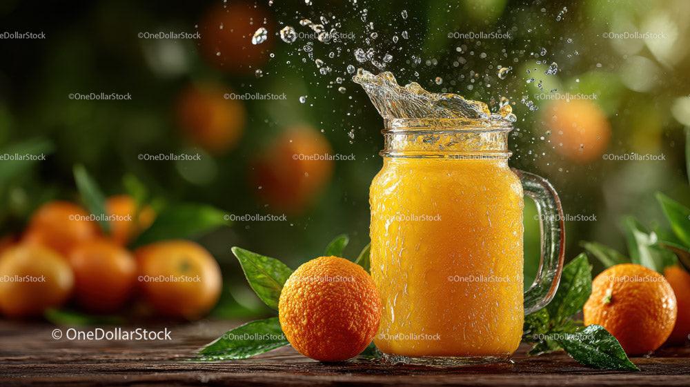 Refreshing Splash of Fresh Orange Juice in Glass Jar Stock Photo Bundle preview 13