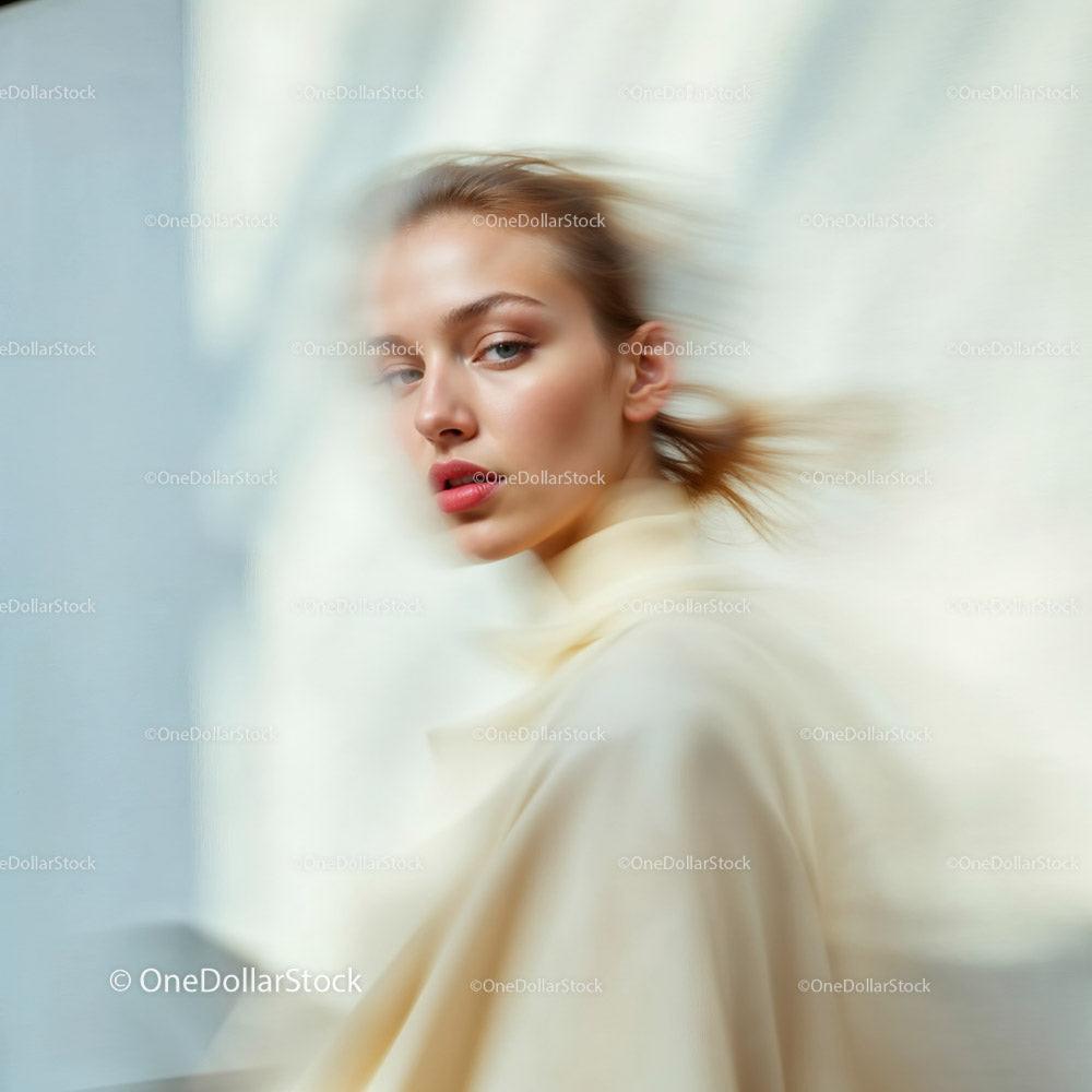 Stylish Woman in Motion Wearing Elegant Beige Outfit Stock Photo Bundle preview 10