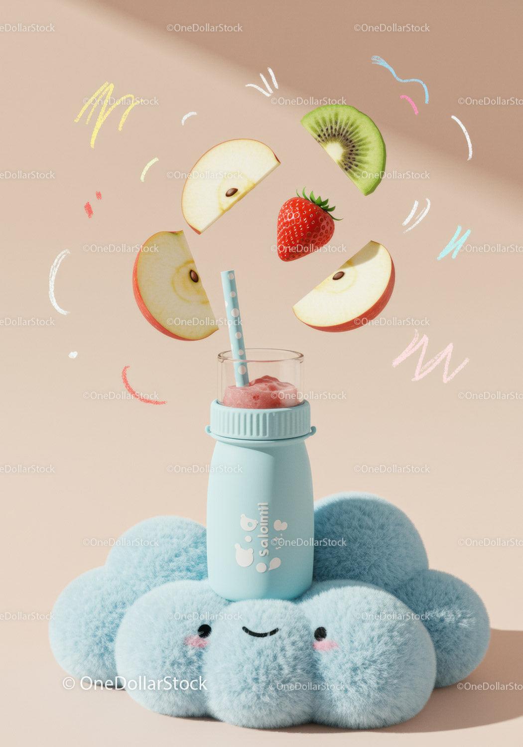 Refreshing fruit smoothie with apple and strawberry slices