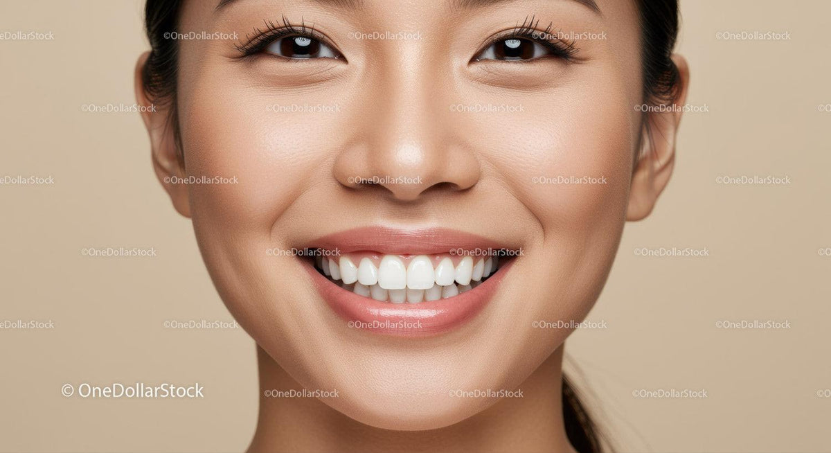 Close up of smiling young woman with healthy teeth