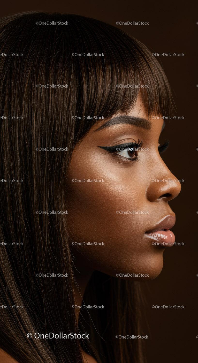 Portrait of a Woman with Brown Hair and Winged Eyeliner