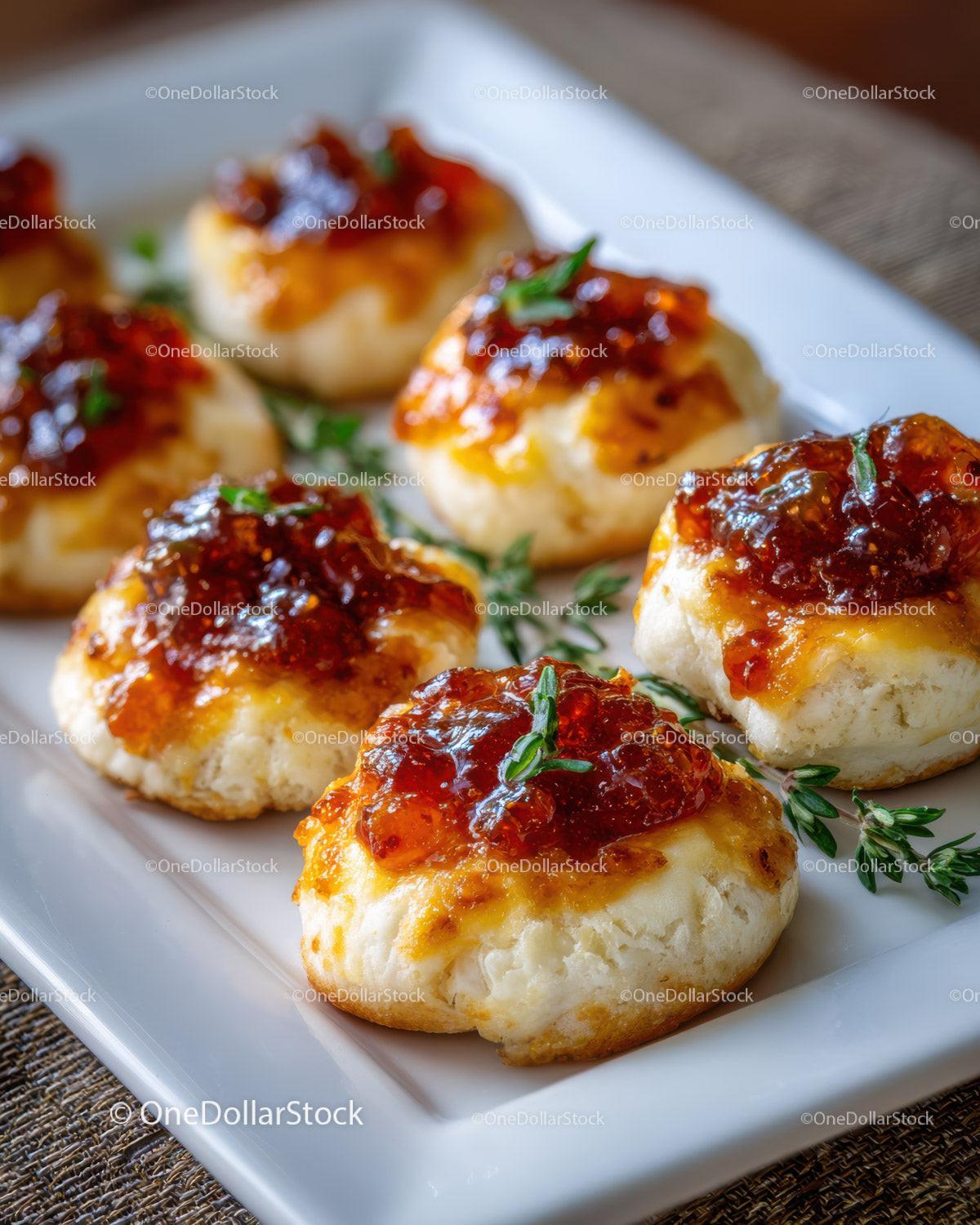 Gourmet Crostini with Cheese and Red Pepper Jelly on Rustic Platter Stock Photo Bundle preview 20