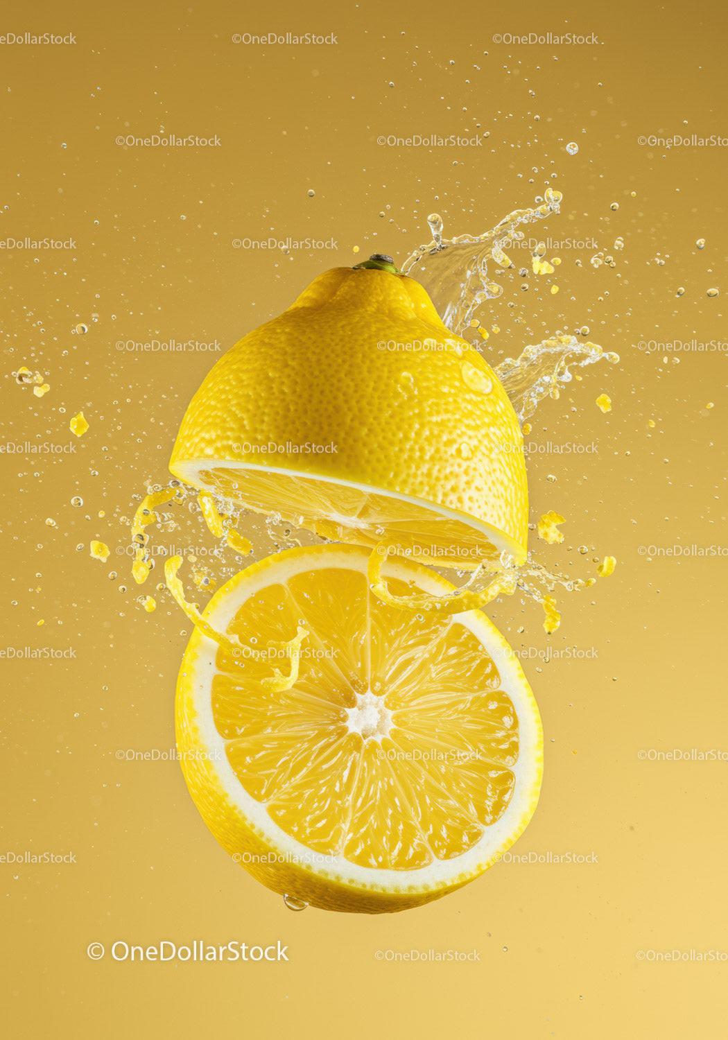 Fresh Lemon Splash with Vibrant Yellow Background